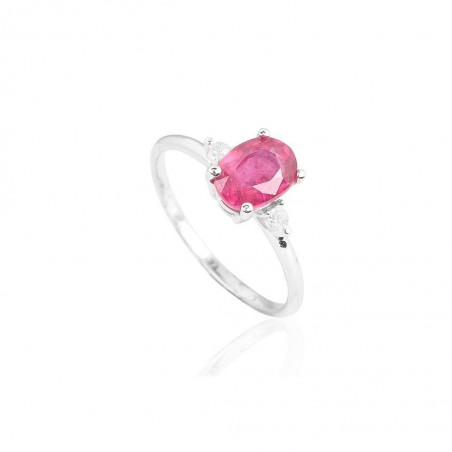 Sortija Oro Blanco 18K con Rubí y Diamantes 0,07 Cts