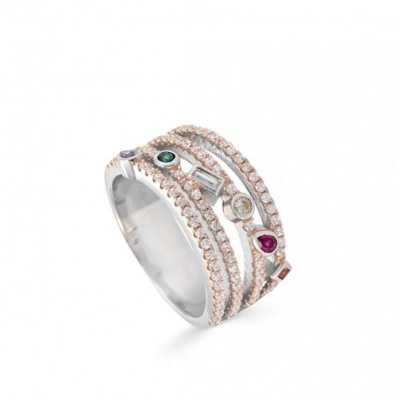 Anillos con piedras de colores diseño de cuatro carriles