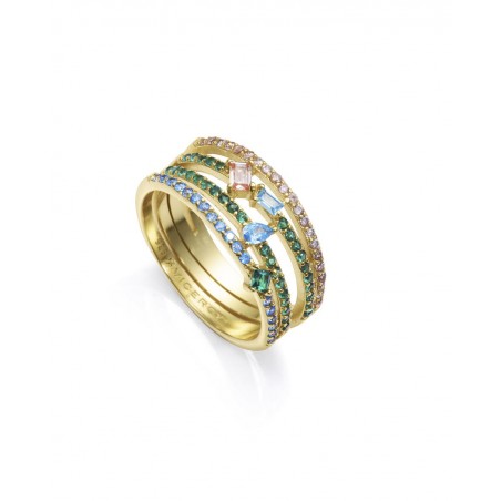 Anillo Múltiple de Plata Bañada en Oro con Circonitas de Colores 