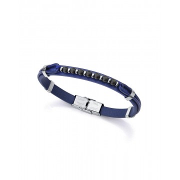 Pulsera de hombre de acero y piel azul