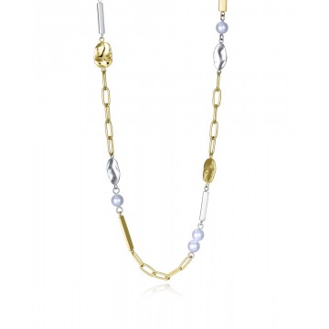 Collar de mujer de acero dorado con perlas