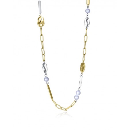 Collar de mujer de acero dorado con perlas