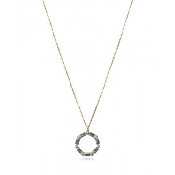 Collar de plata bañado en oro con colgante c/ circonitas verdes y violetas