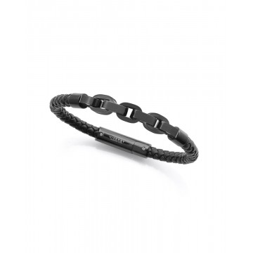 Pulsera de Acero y Piel de Color Negro