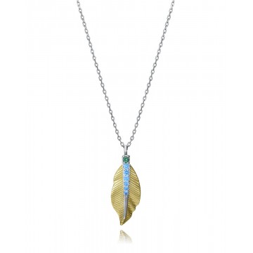 Collar de plata con baño de oro en forma de pluma