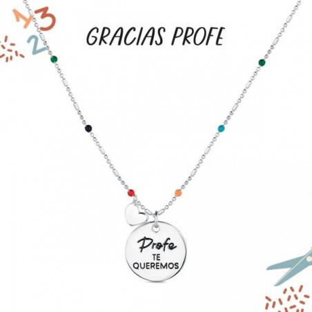Colgante con cadena de plata - Disco profe te queremos