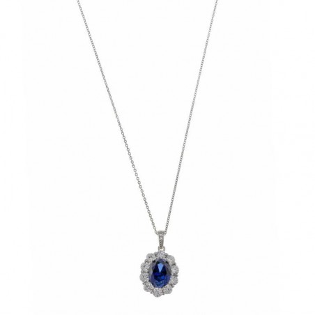 Collar plata rodio ovalo zafiro alrededor circonitas