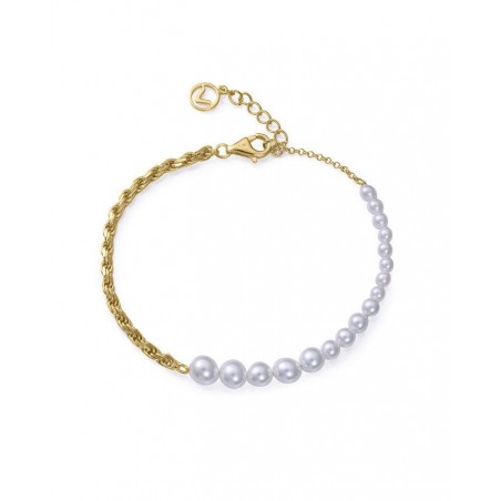 Pulsera de plata de primera ley con baño de oro con perlas sintéticas