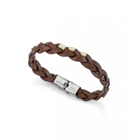 Pulsera acero Vicroy de piel marron y cordon