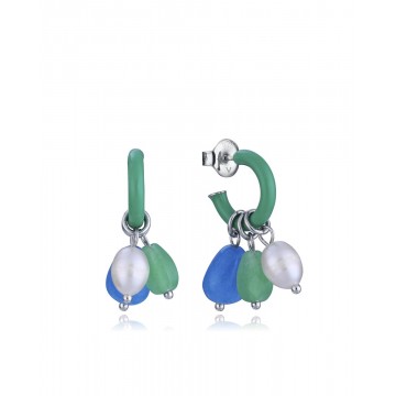 Pendientes de plata Viceroy aro con esmalte y piedras colgantes naturales