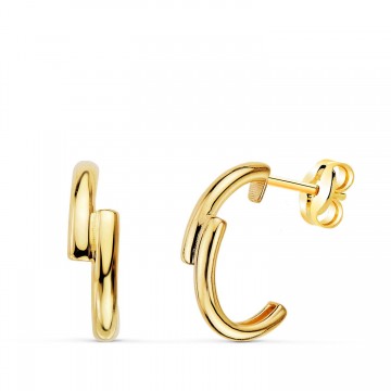 Pendientes Oro Amarillo 18K Doble Banda Brillo