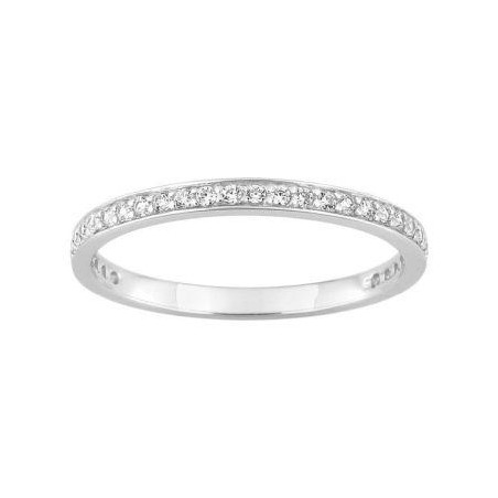 Anillo Media Alianza de Oro Blanco 18K Con Circonitas