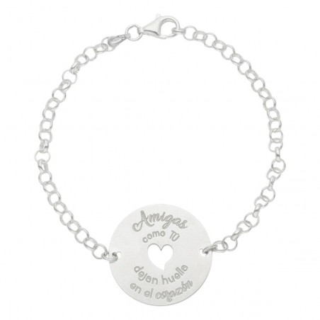 Pulsera de Plata Amigas Corazón con Frase