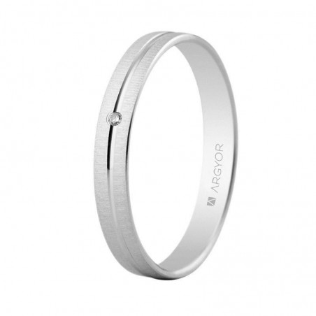 Alianza oro blanco 18K texturizada-brillo con diamante