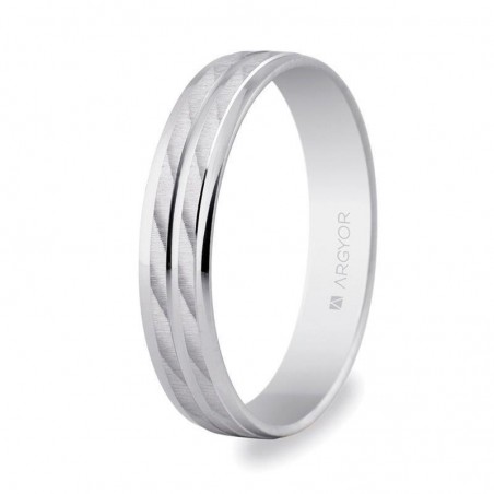 Alianza de boda oro blanco satinado brillo 4mm