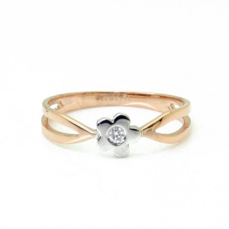Sortija Oro Bicolor con Flor y Diamante