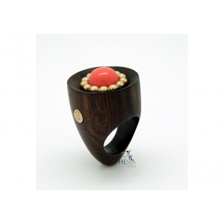 Sortija de Madera de Ebano plata chapada y coral