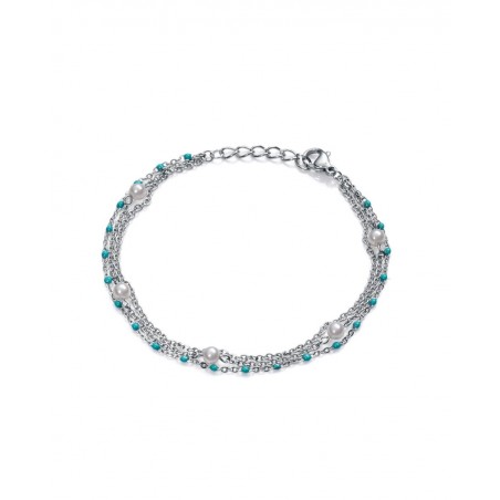 Pulsera Triple con Esmalte y Perlas