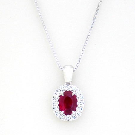 Colgante Oro Blanco Con Diamantes y Rubí Rojo