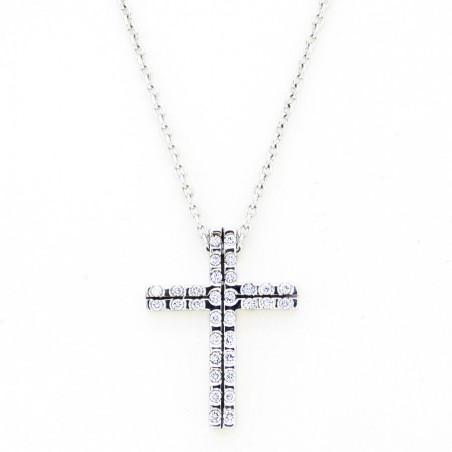 Cruz de Oro Blanco con Diamantes y Cadena 