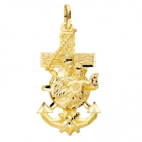 Cruz Oro 18K Marinera Virgen del Carmen 40x22mm 
