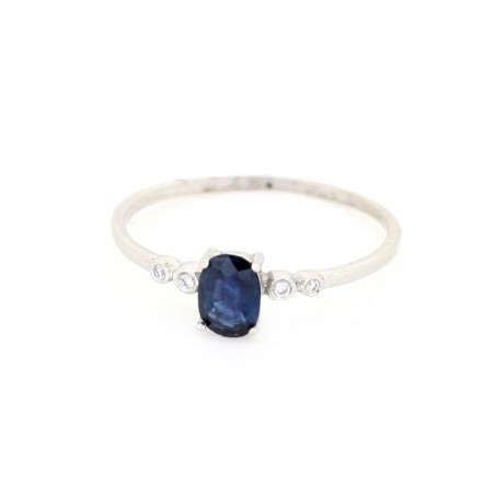 Sortija Oro 18K C/Diamantes 0.02 ct y Zafiro