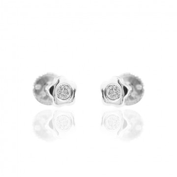Pendientes Oro Blanco 18Kts c/Diamantes Flor
