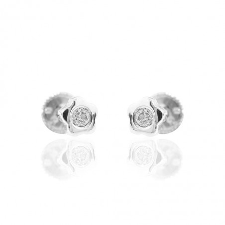 Pendientes Oro Blanco 18Kts c/Diamantes Flor   53500169