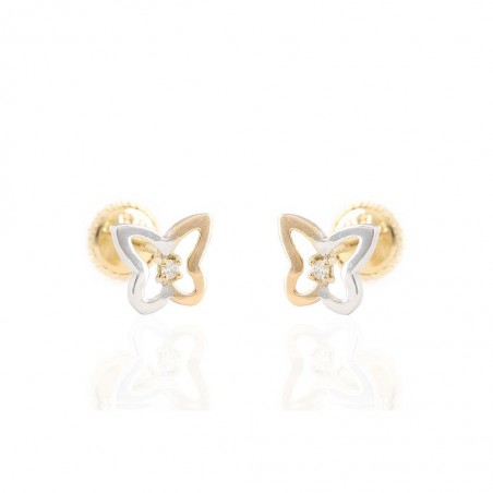 Pendientes Mariposa Bicolor Oro18K Diamante 0.02ct