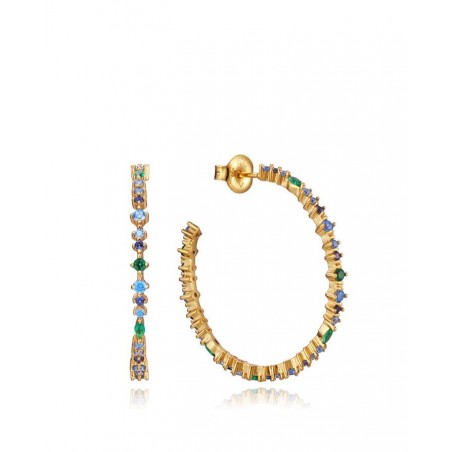 Pendientes de plata bañados en oro aro con circonitas de colores