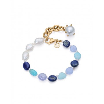 Pulsera Vicereoy Chic de acero con piedras azules y perlas naturales y sintéticas