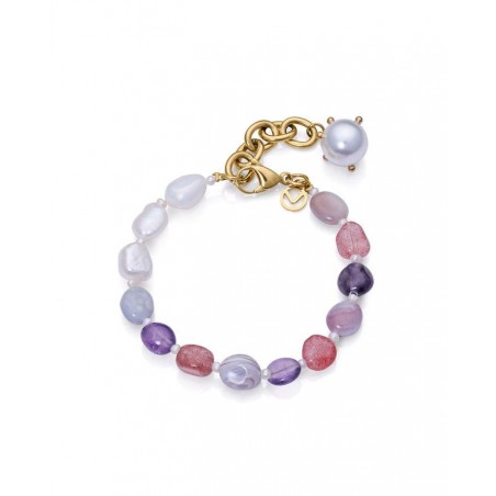 Pulsera Viceroy Chic de acero en dorado con piedras moradas y perlas