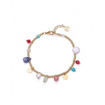 Pulsera Viceroy Kiss de acero dorado con piedras de colores colgantes naturales y sintéticas