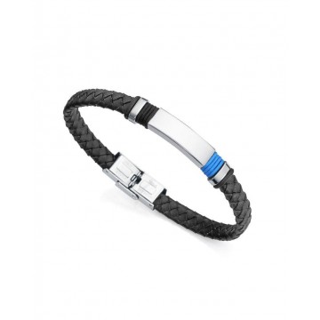 Pulsera Viceroy Magnum de piel negra con motivo en acero y cordón azul