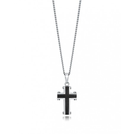 Colgante de hombre Magnum de acero IP negro con cruz
