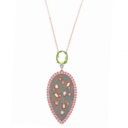 Collar de Plata Salvatore Hoja Cristal Verde 