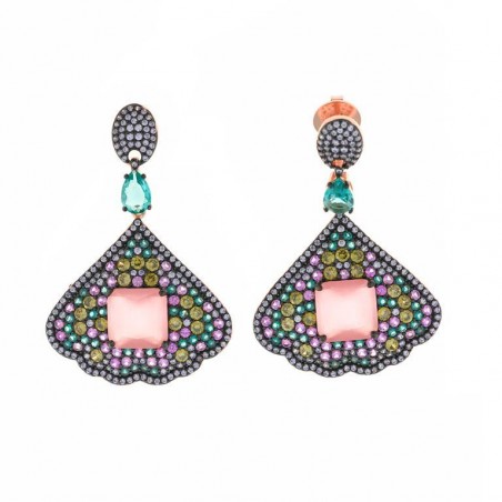 Pendientes Plata Chapado Rosa Abanico Cristal 