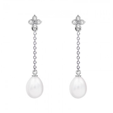 Pendientes de perlas para novia plata y topacios cadena