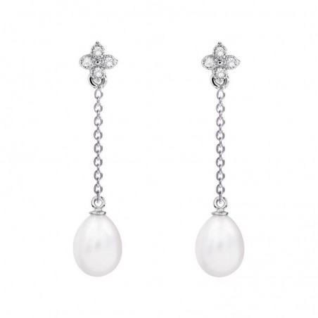 Pendientes de perlas para novia plata y topacios cadena